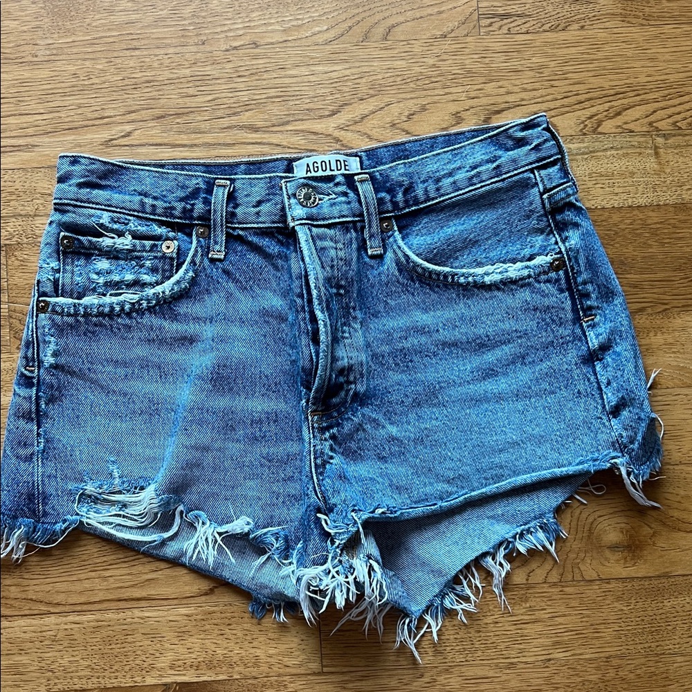Agolde Distressed Blue Jean Shorts